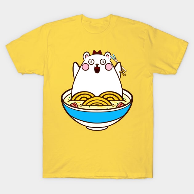 Cute bear eating ramen T-Shirt by Cuteful